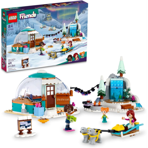 LEGO Friends Igloo Holiday Adventure 41760 Building Toy Set for Ages 8+, with 3 Dolls, 2 Dog Characters, A Winter Themed Gift for Kids 8-10 Who Love Snowy Adventures, Dog Sledding