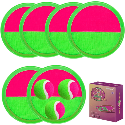 Bufeeaye Outside Toys for Kids Ages 4-8 - Toss and Catch Ball Set, Kids Outdoor Games Yard Games for Kids and Adults with 6 Paddles and 3 Balls Toys for 3 4 5 6 7 8 Year Old Boys Girls Birt