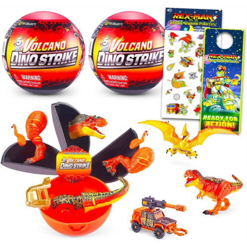 Game Party Zuru 5 Surprise Volcano Dino Strike Mystery Set - Surprise Mini Dinosaur Bundle with 2 Dinosaur Mystery Balls Plus Rex-Man Stickers and More Dinosaur Toys for Kids