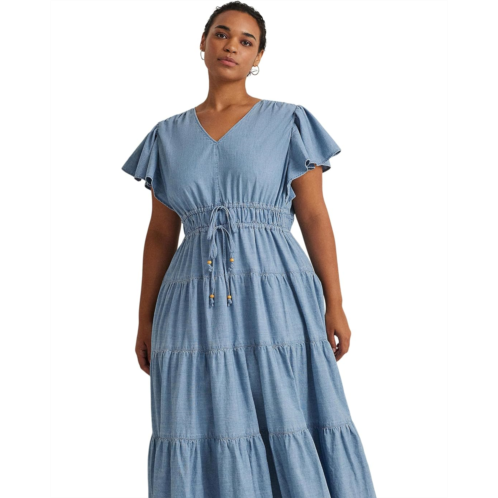 POLO RALPH LAUREN Womens Lauren Ralph Lauren Plus-Size Chambray Tiered Maxidress