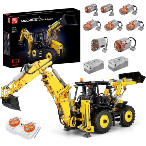 Mould King 17036 Excavator and Bulldozer 2 in 1, RC Bulldozer Building Set for Boys, APP Remote Control Truck Construction Vehicles Model with Motors, Gift Toy for Kids, 2239 Piece