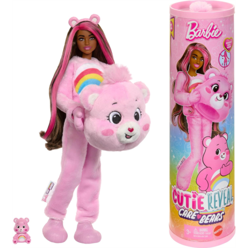 Barbie Cutie Reveal Doll & Accessories, Care Bears Series, Fashion Doll with Cheer Bear Plush Costume & 10 Surprises Including Color Change & Mini Bear