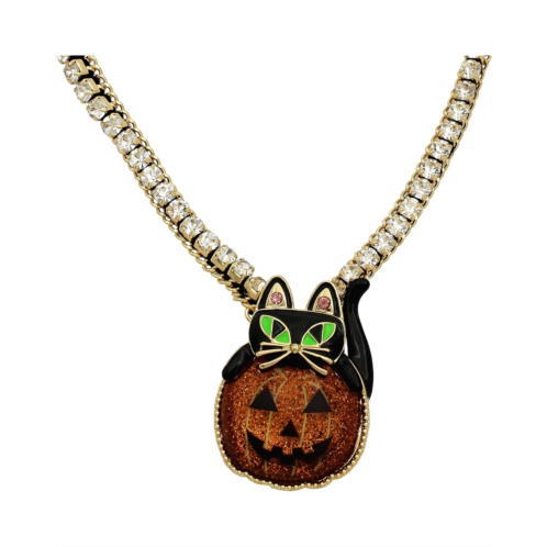 Betsey Johnson Cat Pumpkin Pendant Necklace