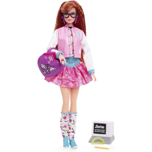Barbie Rewind Doll, 80s Edition Schoolin Around Outfit with Varsity Jacket, Acid-Washed Skirt and Rad Accessories