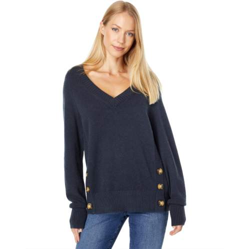Elliott Lauren Cozy Yarn V-Neck Sweater w/ Side Seam Button Details