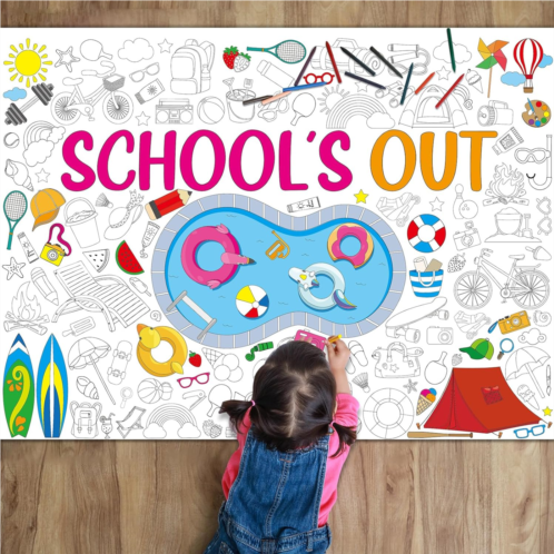 Naozinebi Schools out Coloring Poster for Kids Giant Classroom Coloring Poster Large End of School Year Coloring Tablecloth Jumbo Coloring Books for kids Classroom Home Birthday Summer Pool