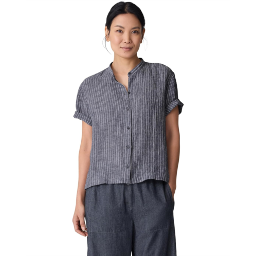 Womens Eileen Fisher Mandarin Collar Short Sleeve Shirt