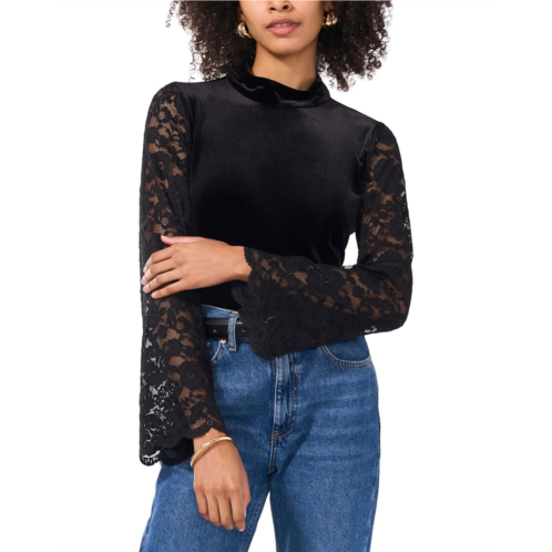 Womens Vince Camuto Mock Neck Knit Top With Lace Sleeves
