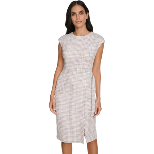 Womens Calvin Klein Tweed Cap Sleeve Sheath