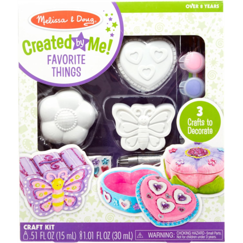 Melissa & Doug Created by Me! Favorite Things Craft Kits Set: Decorate-Your-Own Flower and Heart Treasure Boxes and Butterfly Bank