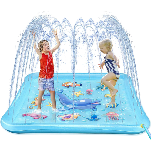 Growsland Splash Pad for Toddlers, Outdoor Sprinkler for Kids, 67 Summer Water Toys Inflatable Wading Baby Pool Fun Gifts for 3 4 5 6 7 8 9 Years Old Boy Girl Backyard Garden Lawn