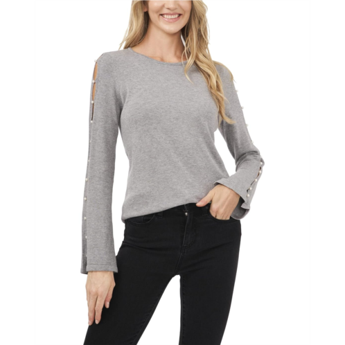 CeCe Long Sleeve Crew Neck Sweater w/ Peral Trim