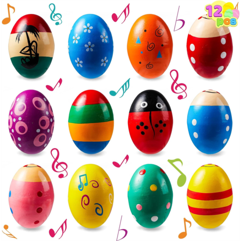 JOYIN 12 Packs 2.3 Wooden Egg Shakers Maracas Percussion Musical for Party Favors, Classroom Prize Supplies, Musical Instrument, Basket Stuffers Fillers, Easter Hunt