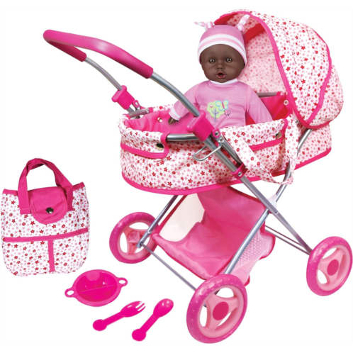 Lissi Deluxe Doll Pram with African American Baby Doll