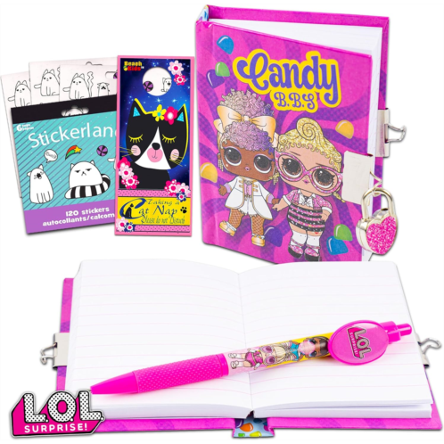 L.O.L. Surprise! LOL Dolls Diary And Pen Set Bundle ~ LOL Mini Diary Journal (60 Sheets) With Real Padlock And Animal Stickers (LOL Stationery)