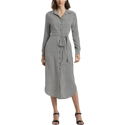 POLO Ralph Lauren Houndstooth Belted Crepe Shirtdress