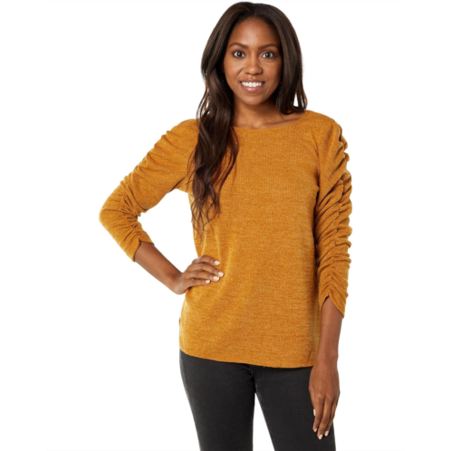 Max Studio Texture Rib Rouched Sleeve Top