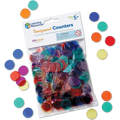 Learning Resources Transparent Color Counting Chips - 250 Pieces, Ages 5+, Math Counters for Kids, Counting Chips, Perfect for Bingo Games,Back to School Supplies,Teacher Supplies