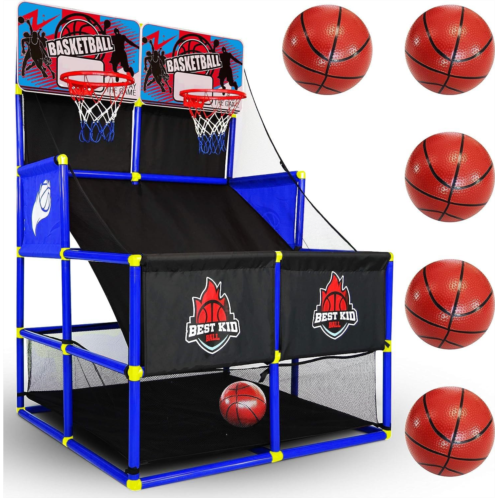 BESTKID BALL Double Shot Basketball Hoop Arcade Game - Indoor & Outdoor for Kids 3-9 Year Old - Birthday Party Gift for Boys, Girls, Toddlers - Fun Sports Train in Home, Room & Bac