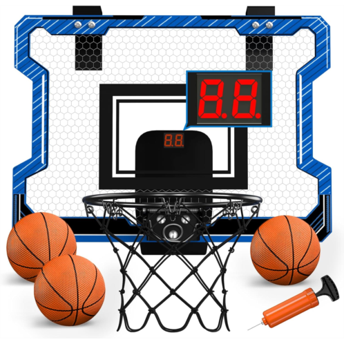HYES Mini Basketball Hoop Indoor with Scoreboard, Door Basketball Hoop with 3 Balls & Inflator, Basketball Toy Gifts for Kids Boys Girls Teens Adults, Suit for Bedroom/Office/Outdo