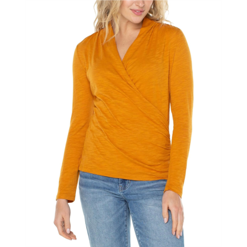 Liverpool Los Angeles Long Sleeve Wrap Front Slub Knit Top