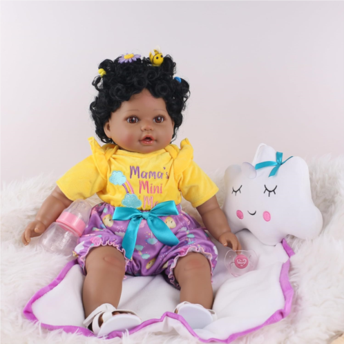 Haveahug Reborn Baby Dolls Black 22 Inch Realistic African American Newborn Girl Weighted Reborn Baby with Cloud Gift Accessories (Normal Painting)