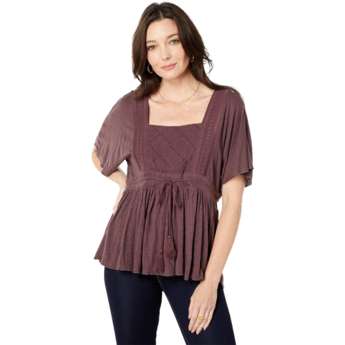 Womens Lucky Brand Embroidered Square Neck Top