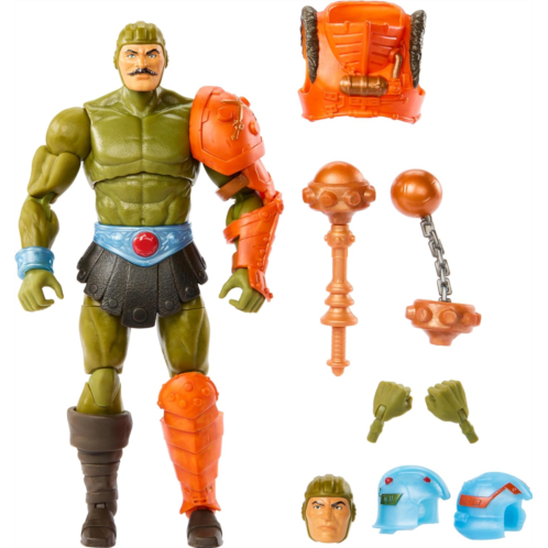 Masters of the Universe Masterverse New Eternia Man-At-Arms Action Figure, 30 Articulations, Swappable Head, Hands & Mace, MOTU Toy