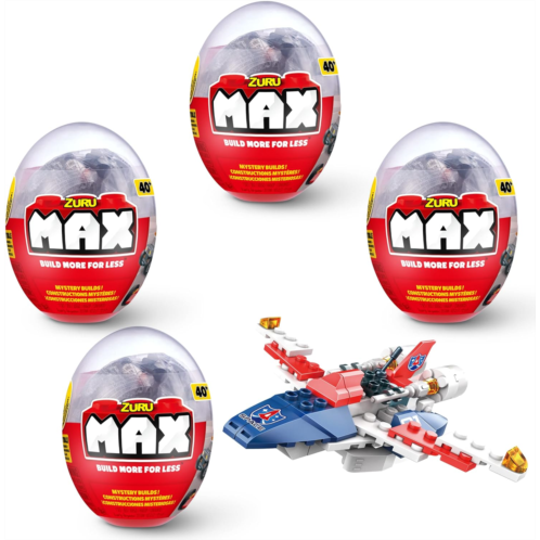 MAX Build More Egg Capsule x4 by ZURU Building Block Set with Surprise Themes for Boys, Girls, and Kids, Great Basket Stuffers, Amazon Exclusive
