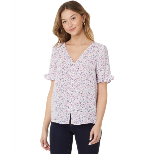 Womens CeCe Floral Ruffled Sleeve Button-Up Blouse