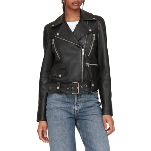 Avec Les Filles Genuine Leather Belted Biker Jacket