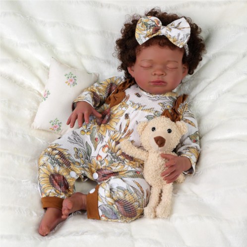 BABESIDE Lifelike Reborn Baby Dolls Black -20-Inch Cute Soft Cloth Body Realistic-Newborn Baby Sleeping Real Life Baby Dolls Girl with Clothes and Toy Gift for Kids Age 3+