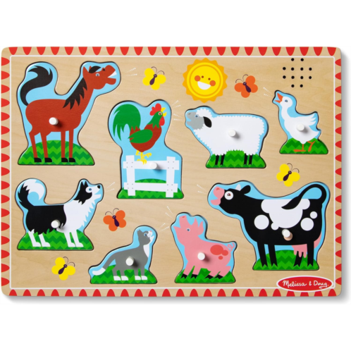 Melissa & Doug Farm Animals Sound Puzzle - Wooden Peg Puzzle With Sound Effects (8 pcs)