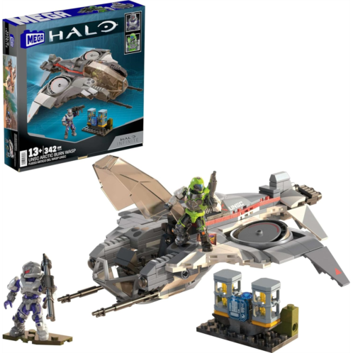 Mega Halo Action Figure Building Toy, UNSC Arctic Burn Wasp with 342 Pieces and 2 Poseable Figures, for Collectors