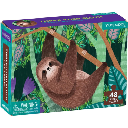 Mudpuppy Three-Toed Sloth Mini Puzzle, 48 Pieces, 8” x 5.75” - Perfect Family Puzzle for Ages 4+ - Jigsaw Puzzle Featuring a Colorful Illustration of a Sloth, Informational Insert