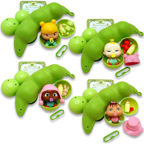 Nature Bound Pea Pod Babies Bundle (Set of 4) - Collectible Mystery Surprise Toys with Mini Baby, Clothing, & Accessories - Small Doll - Easter Basket Gift