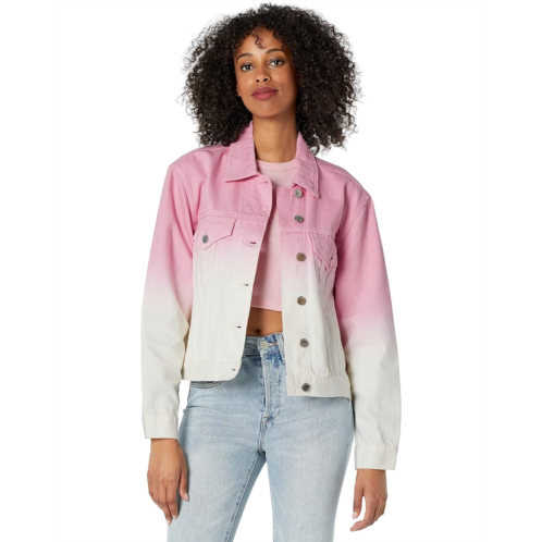 Blank NYC Pink Dip-Dyed White Twill Drop Shoulder Trucker Jacket