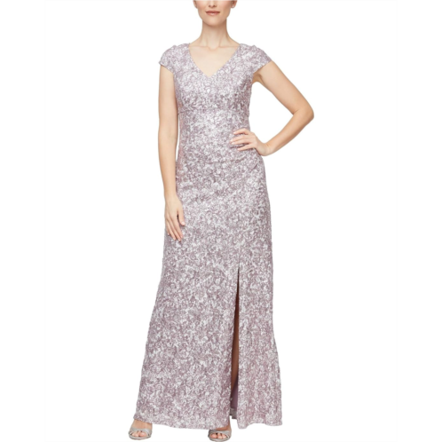 Alex Evenings Long Corded Lace with Surplice Neckline