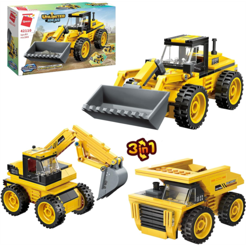 LITTLE FROGGY Toys 3in1 Construction Vehicle Toy Features Excavator Dump Truck Loader Building Set Compatible with Lego Bricks Ideal Gift for Boys and Girls Ages 6+（203pcs）
