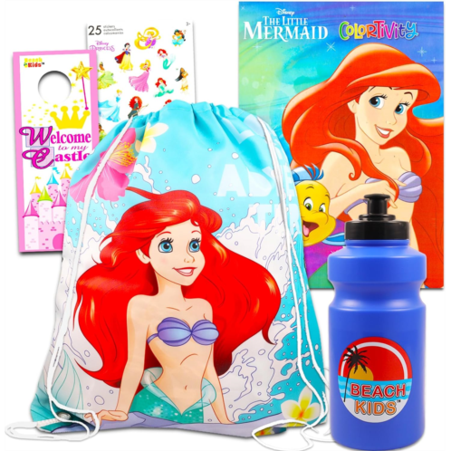 Disney Little Mermaid Art Kit - Bundle of Little Mermaid Craft Set with Ariel Bag, Coloring Book, Water Bottle, Stickers, More Little Mermaid Activity Set