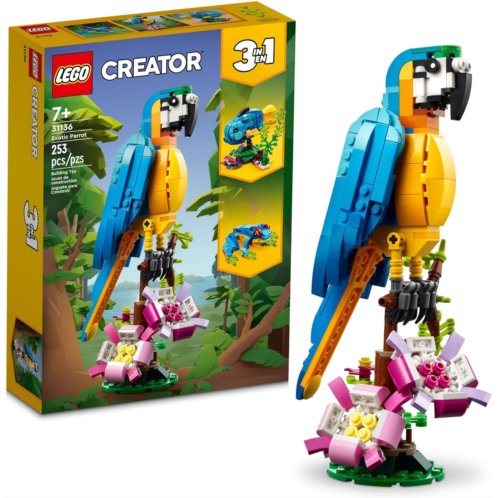 LEGO Creator 3 in 1 Exotic Parrot Building Toy Set, Transforms to 3 Different Animal Figures - from Colorful Parrot, to Swimming Fish, to Cute Frog, Creative Toys for Kids Ages 7 a