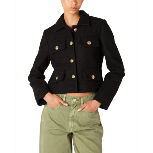 Womens Blank NYC Cropped Shirt Jacket With Pocket And Gold Button Detail