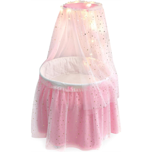 Badger Basket Sweet Dreams Toy Doll Bed with Canopy and Lights for 18 inch Dolls - Pink/Stars