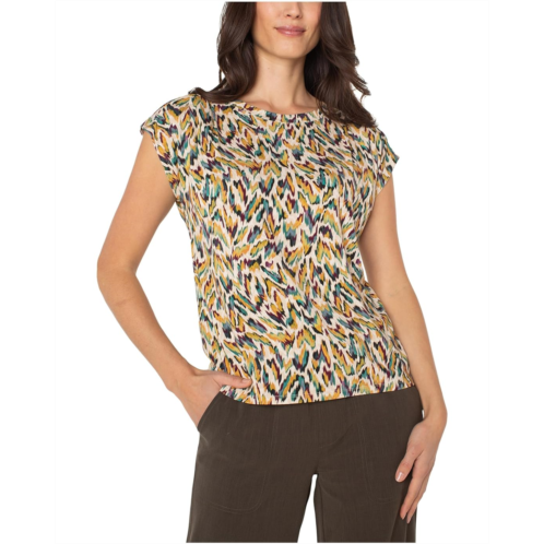 Womens Liverpool Los Angeles Sleeveless Shoulder Pleat Boat Neck Knit Top