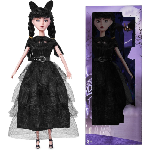 DBYWIUB Adms Girls Black Doll, 11.5 inch Girls Halloween Christmas Dolls, Soft Body & Black Hair, Black Dress & Accessories