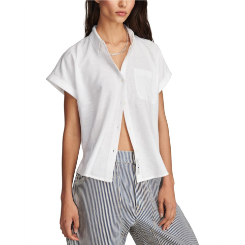 Womens Lucky Brand Linen Short Sleeve Shirt