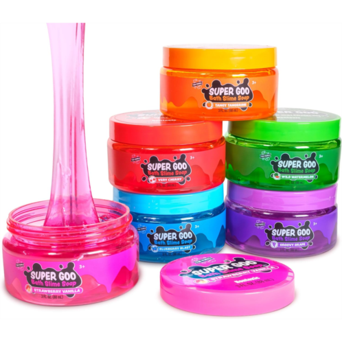 Tub Works Super Goo Bath Slime Kids Soap Bath Toy, 6 Pack Stretchy, Squishy Slime Soap for Kids Bath Fresh, Fruity Scents Nontoxic Sensory Fun Kids & Toddler Bath Toys