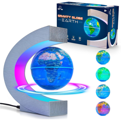 USA Toyz Gravity Globe Earth Ball and C Frame Set - Magnetic Levitating Globe Lamp with Multicolor LED Lights, Spinning Rotating Floating Globe for Desk, Stand Compatible with USA
