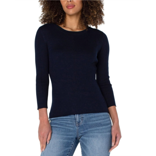 Womens Liverpool Los Angeles Crew Neck 3/4 Sleeve Sweater with Pointelle