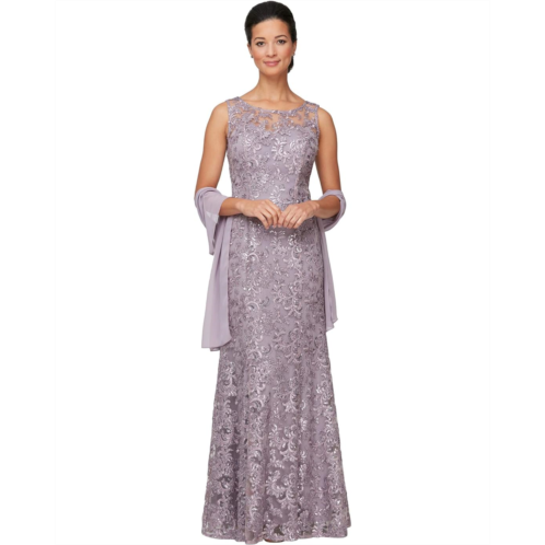 Womens Alex Evenings Long Sleeveless Embroidered Dress